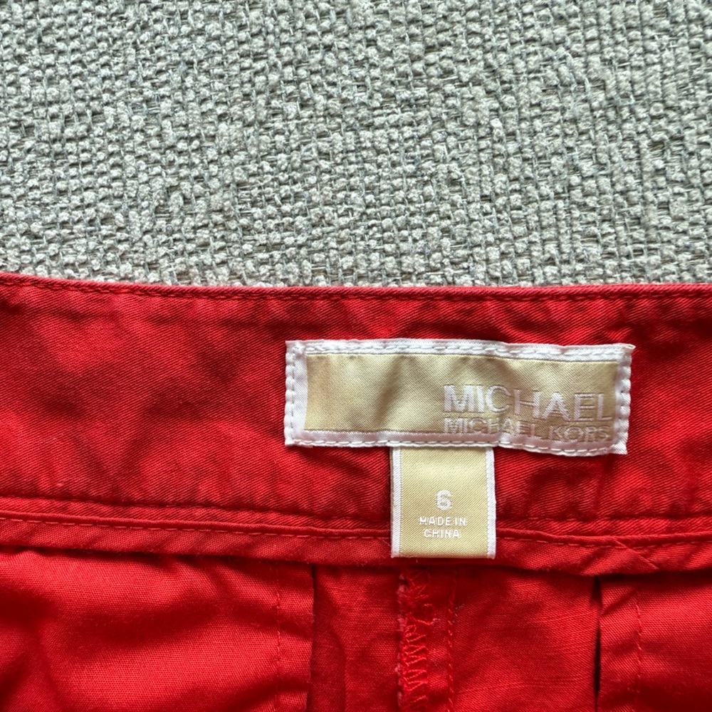 Michael Kors Red Summer Shorts with Brown Belt - Picture 5 of 7